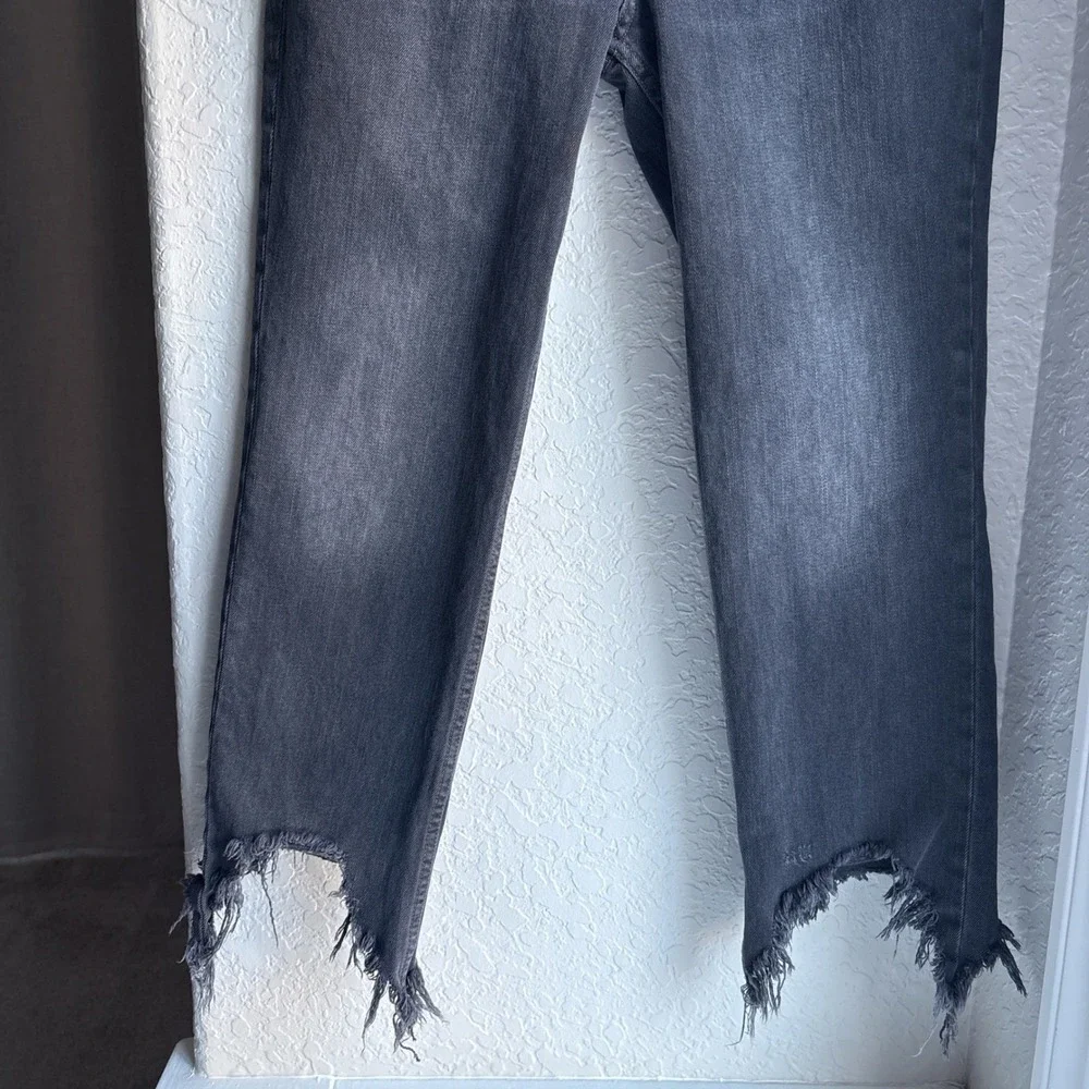 We The Free Free People Black Straight Distressed Jeans Raw Hem Button Fly 28 - Picture 3 of 13